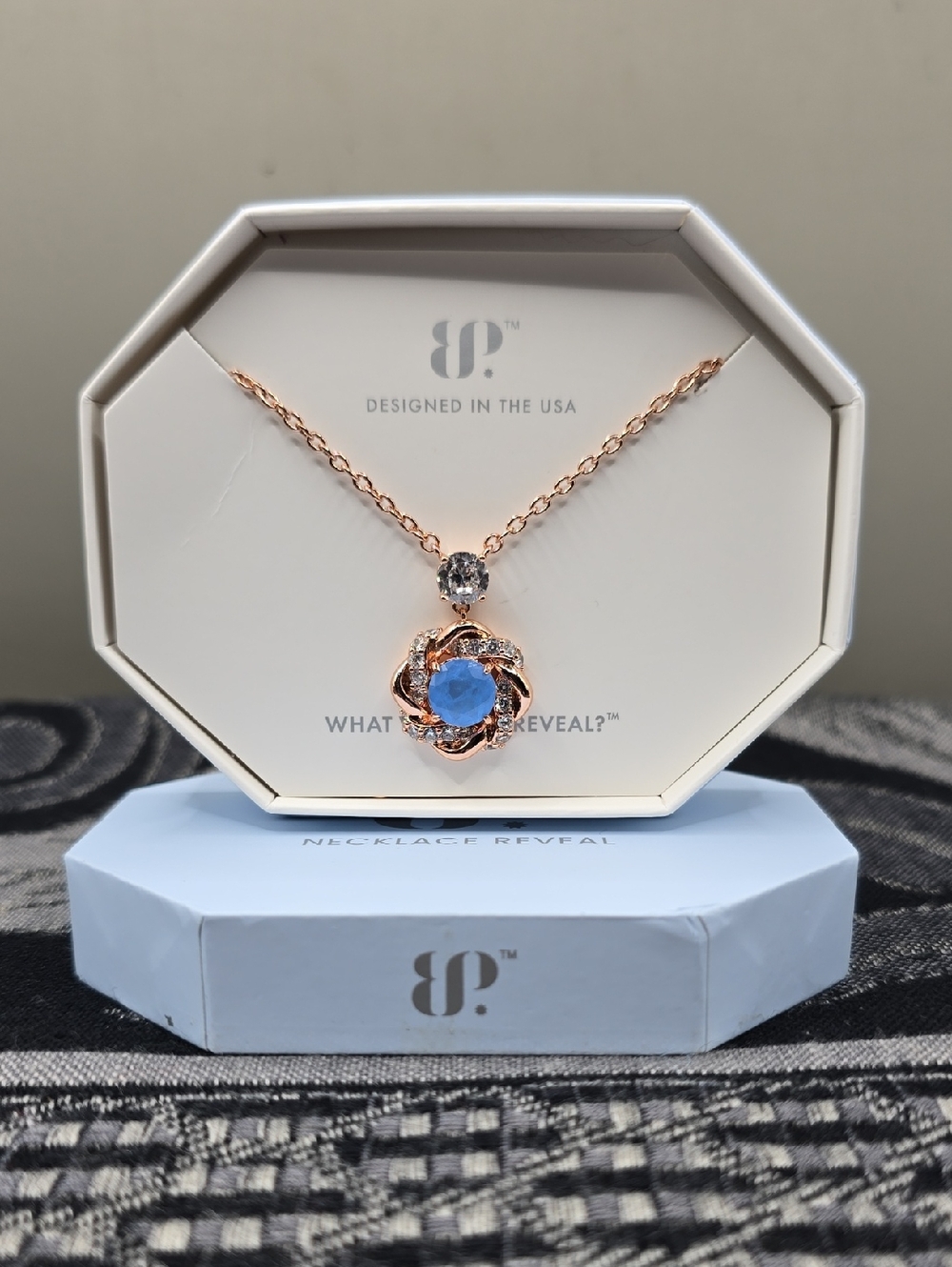 Bomb Party Necklace "Wrapped Up In You" LC Ocean Blue Quartz Rose Gold NK58208